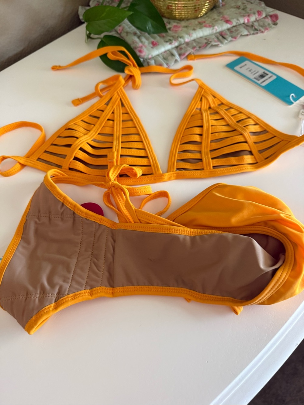 Beach Bunny Hard Summer Sole Orange Strappy Triangle Bikini Set - Picture 3 of 3